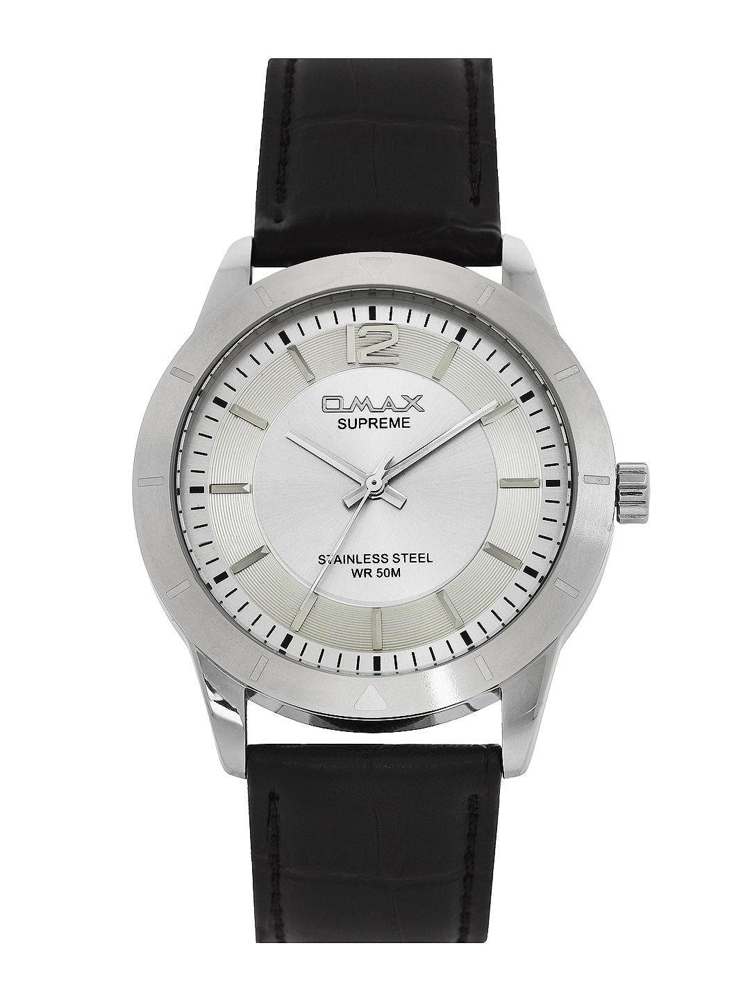 omax men silver toned dial watch