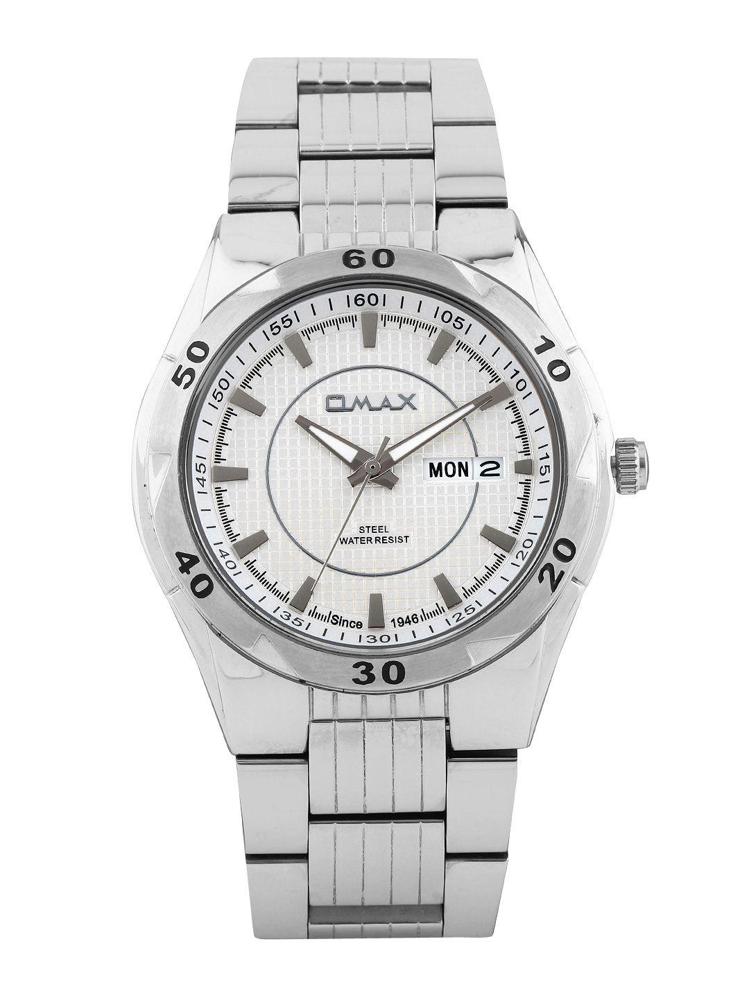 omax men silver toned dial watch