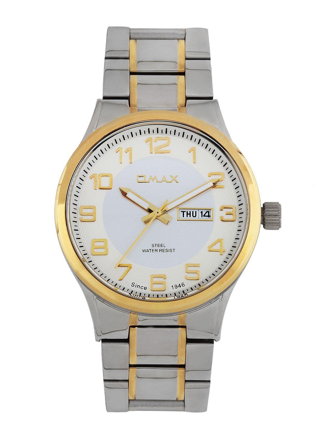 omax men silver toned dial watch