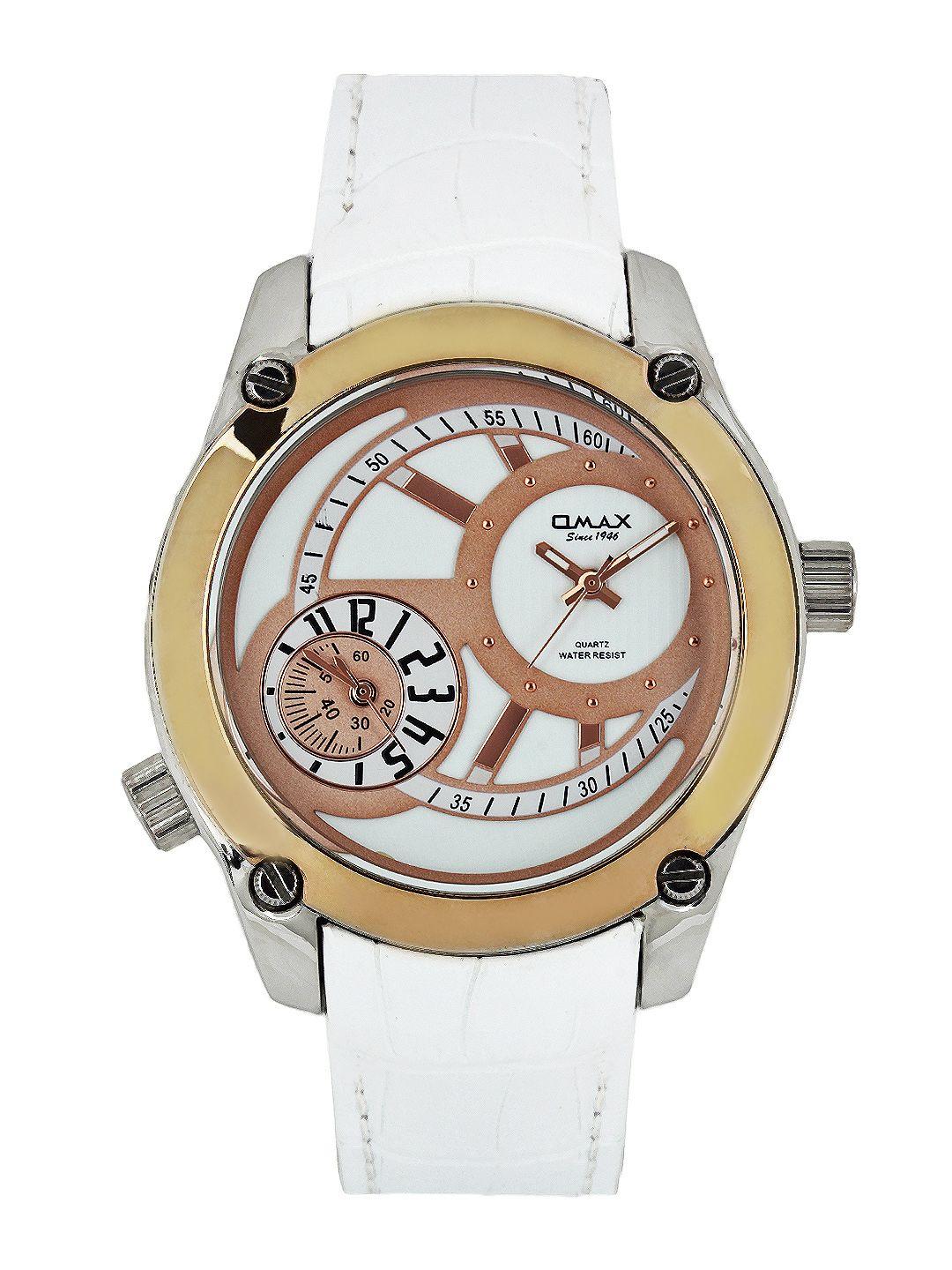 omax men white & copper toned dial watch