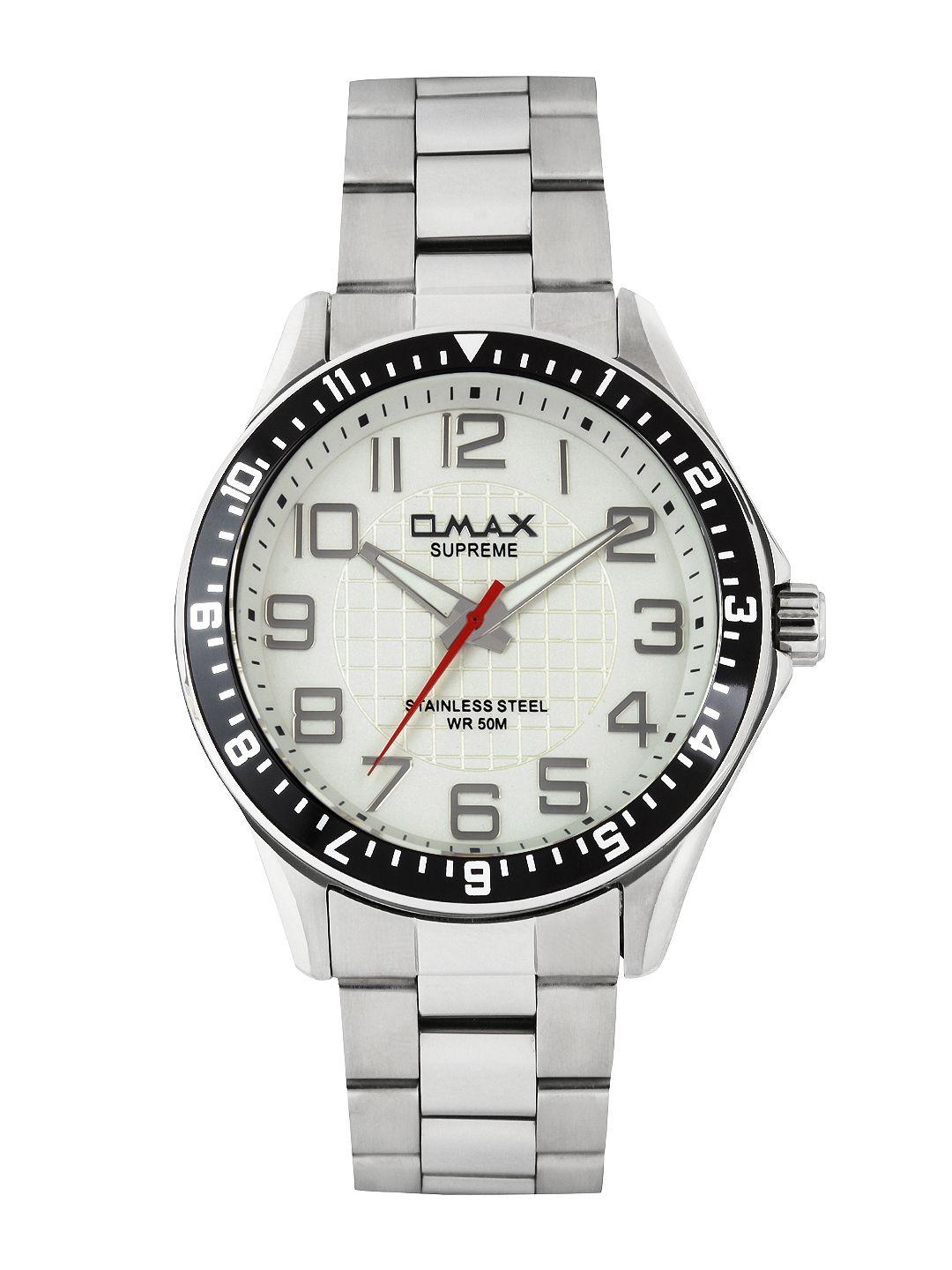 omax men white dial watch ss124