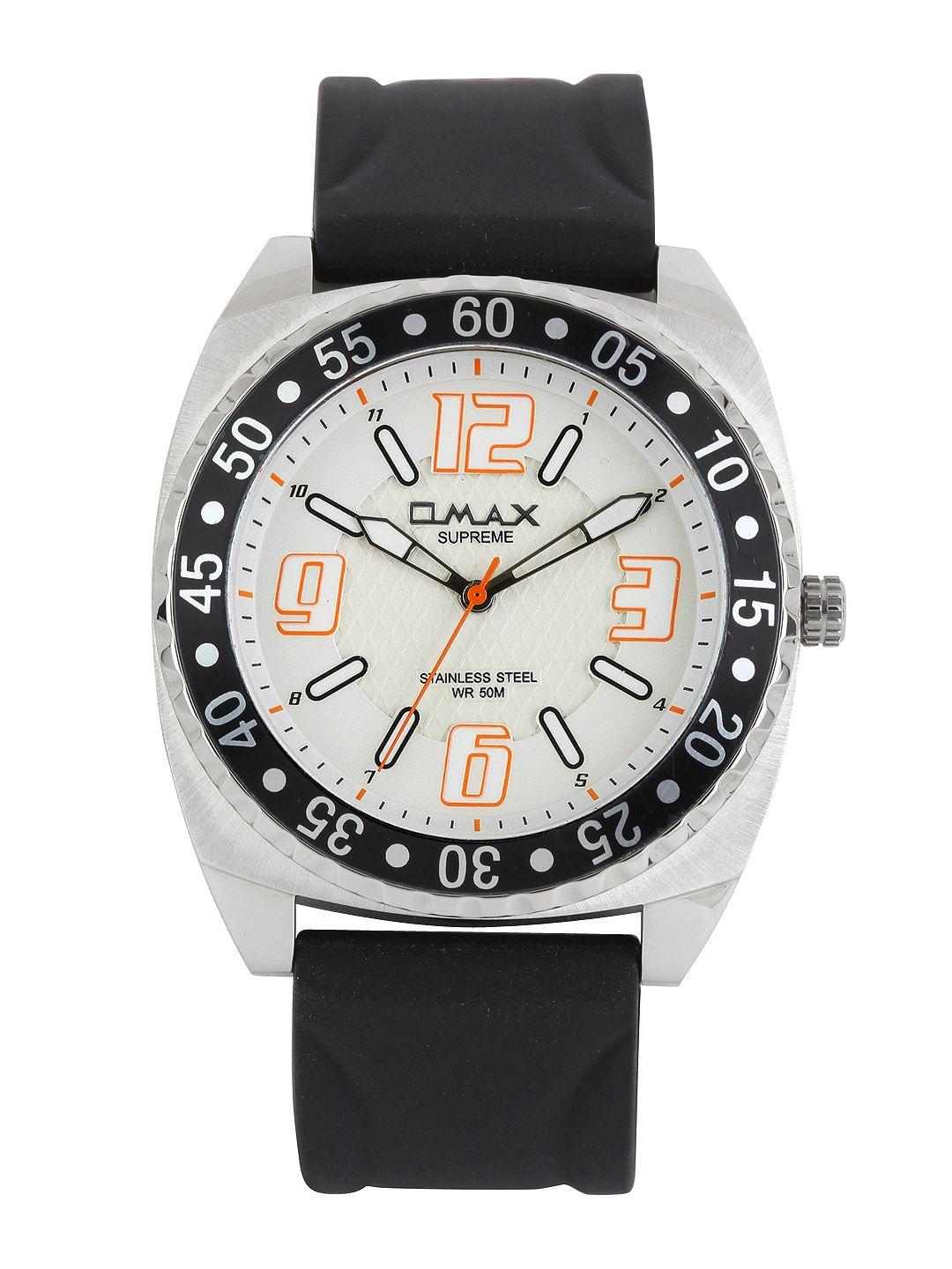omax men white dial watch ss335