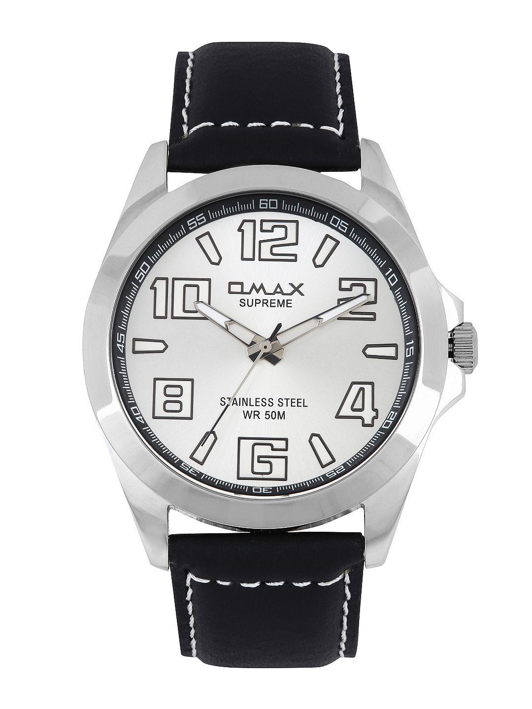 omax supreme men silver-toned dial watch ss142