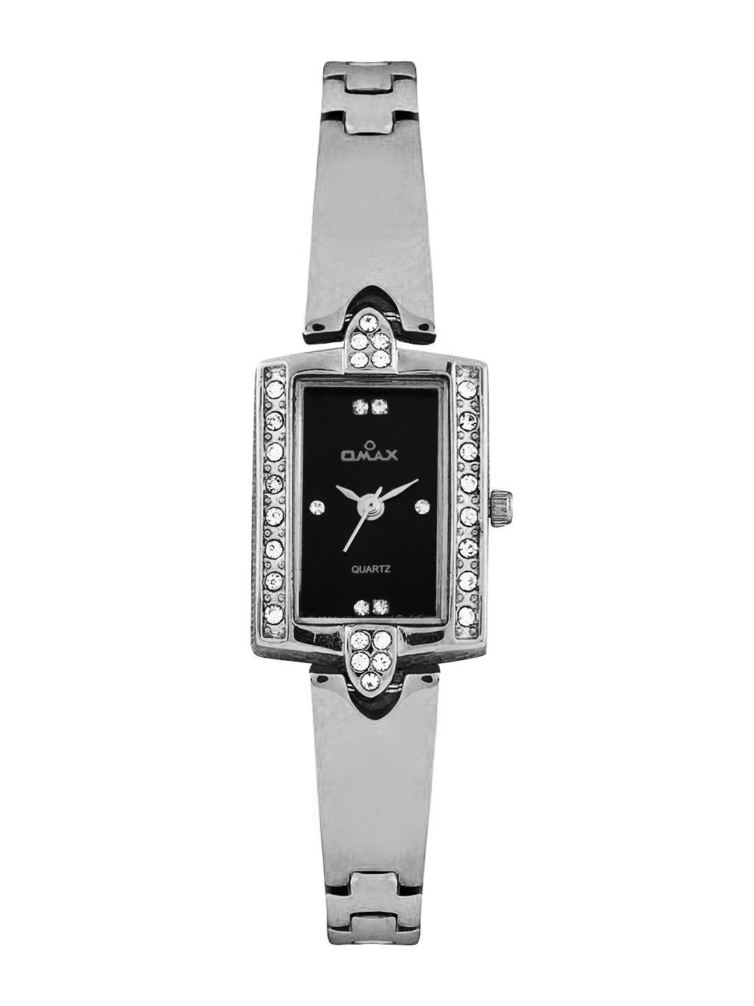 omax women black dial watch