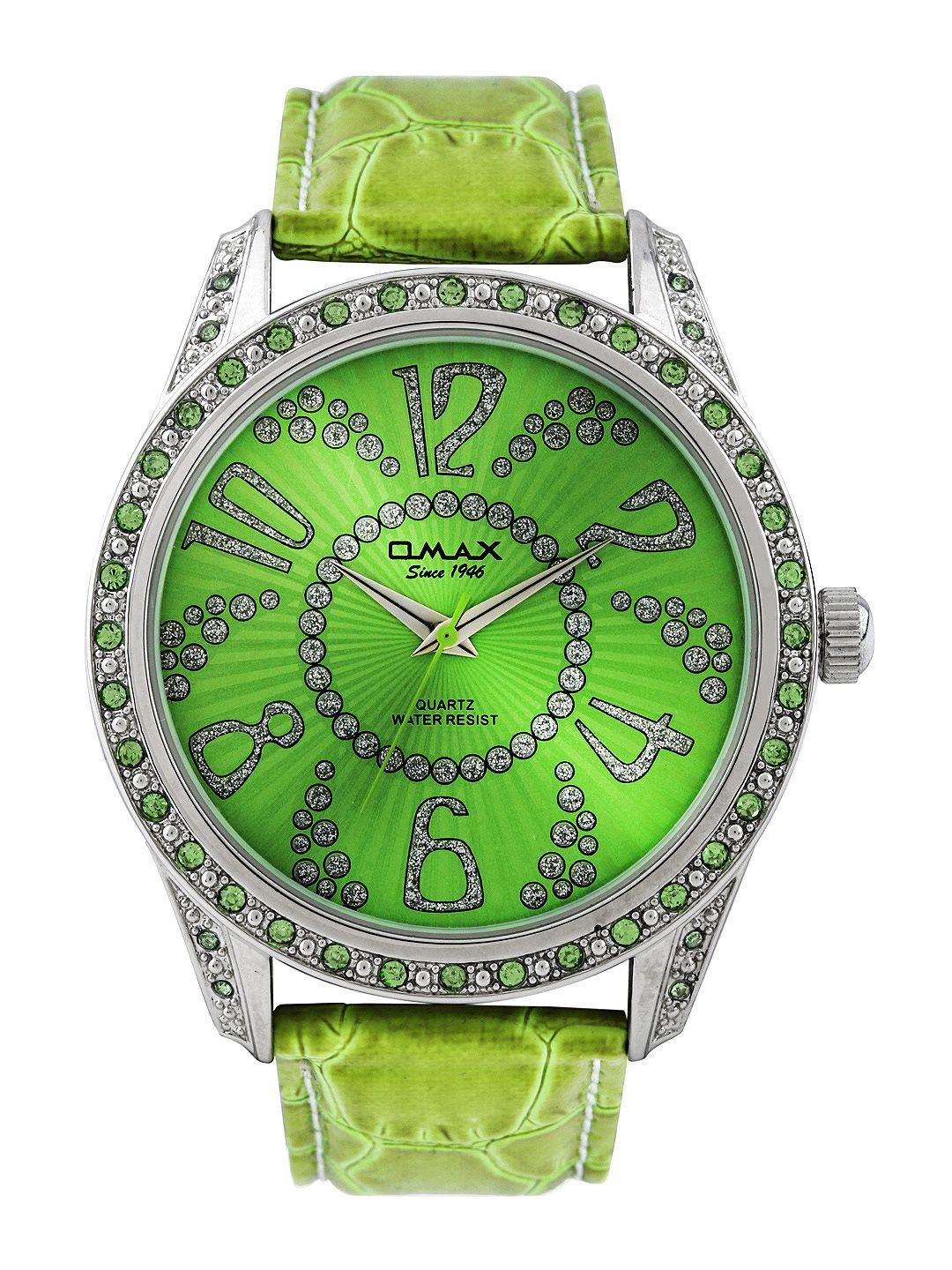 omax women green dial watch