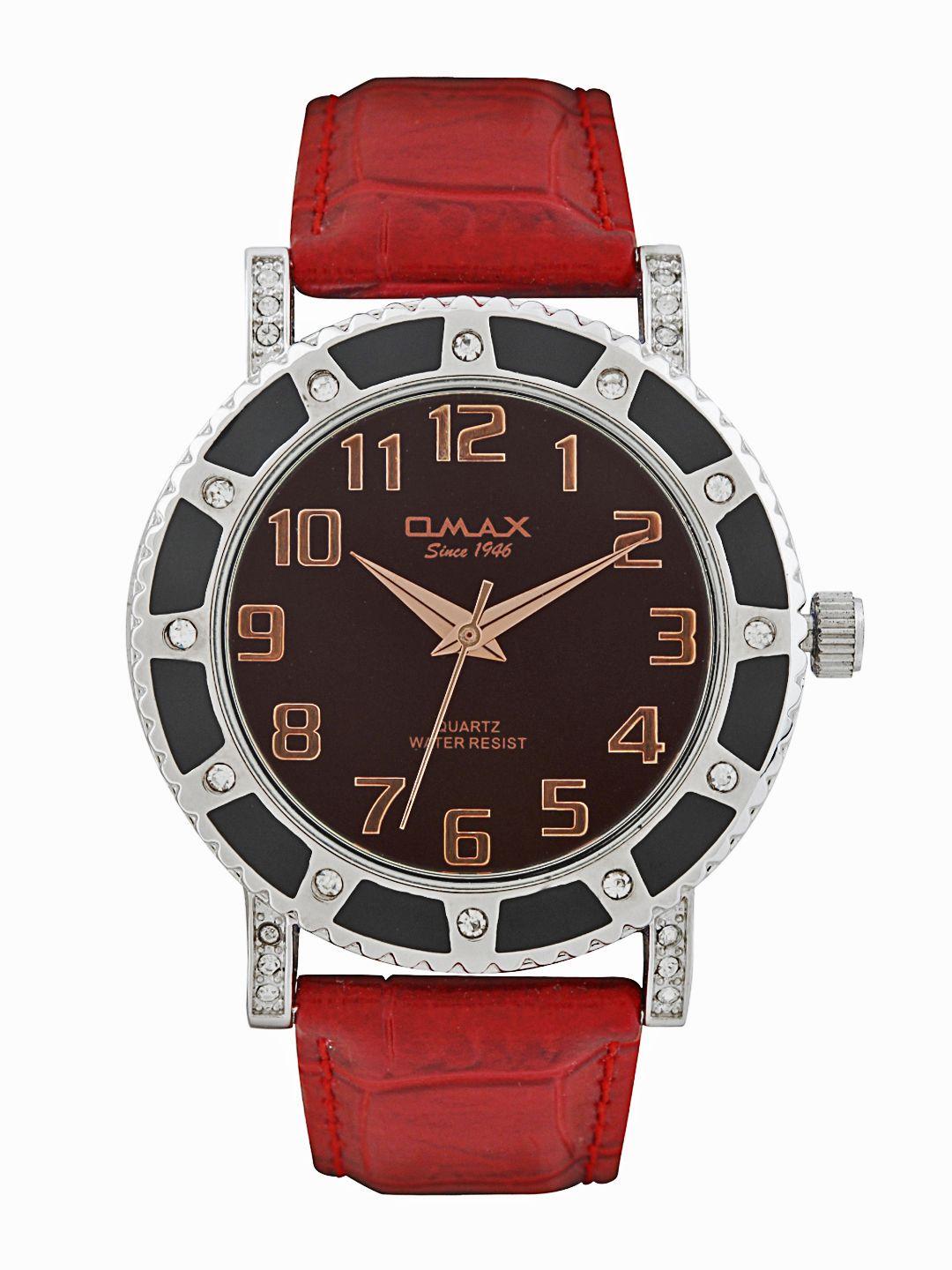 omax women metallic brown dial watch