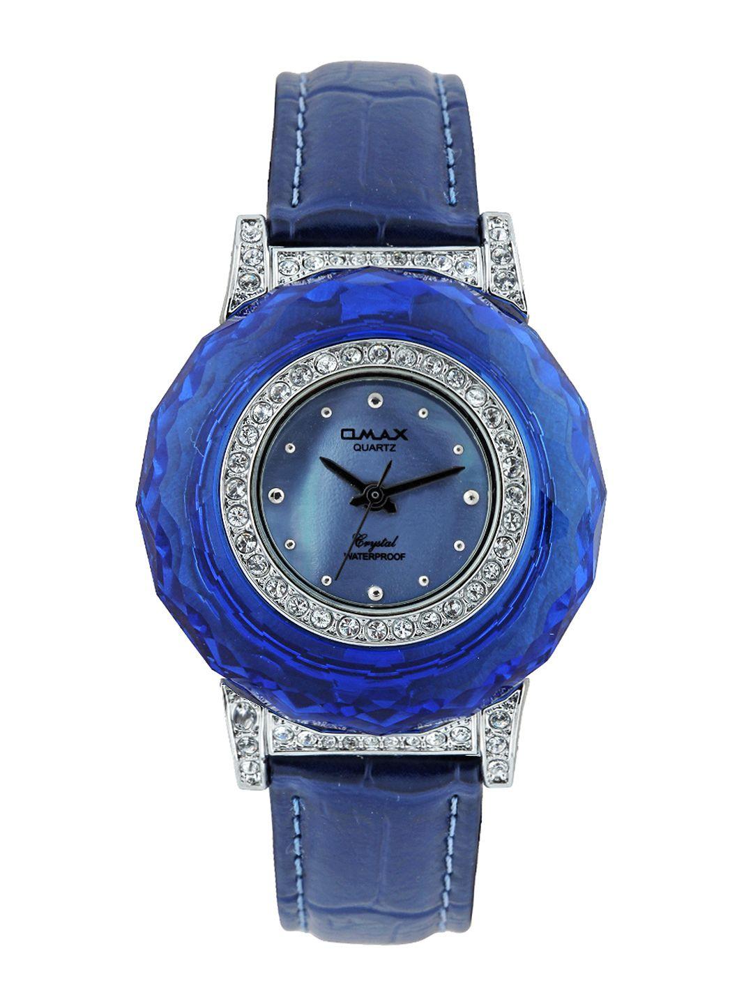 omax women pearly blue dial watch