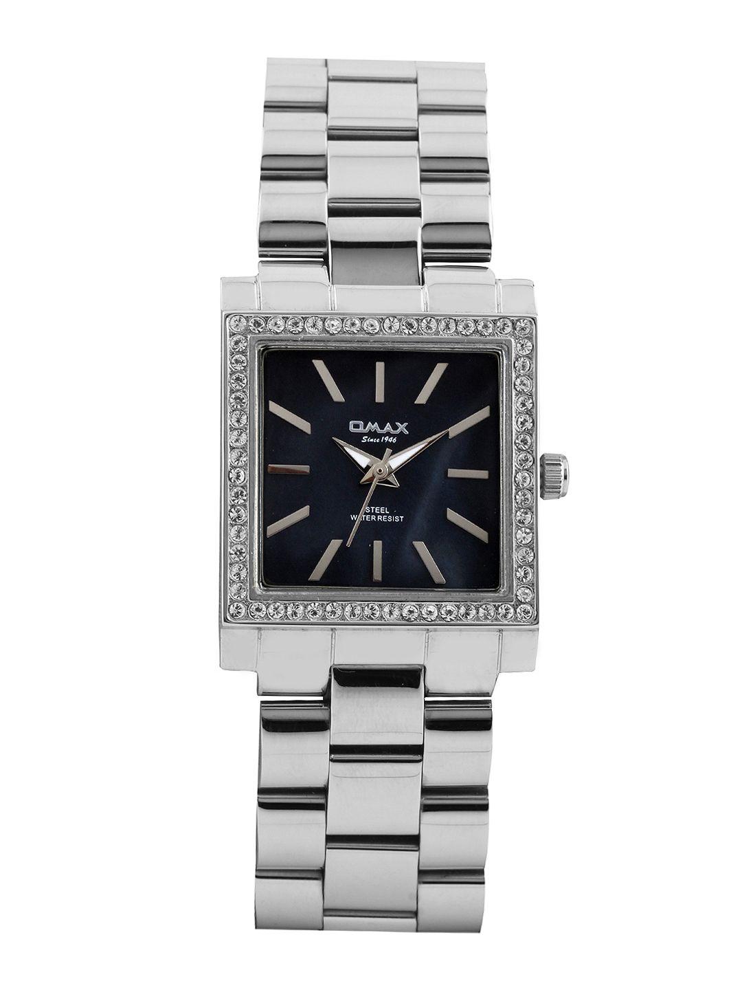 omax women pearly grey dial watch