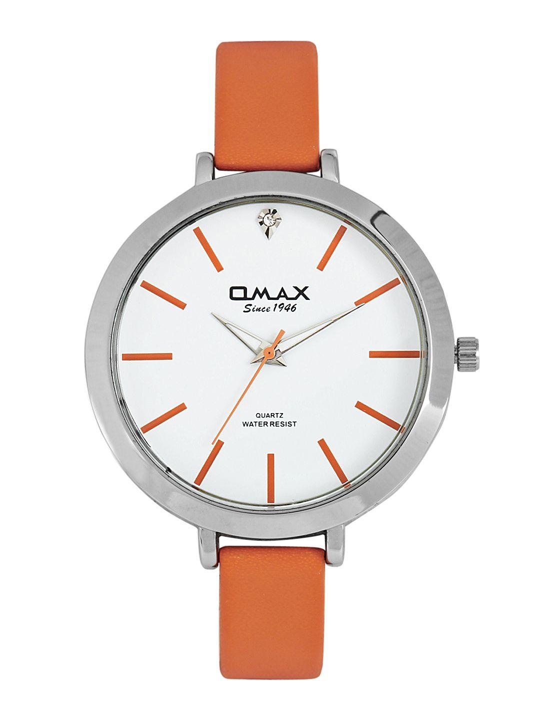 omax women white dial watch