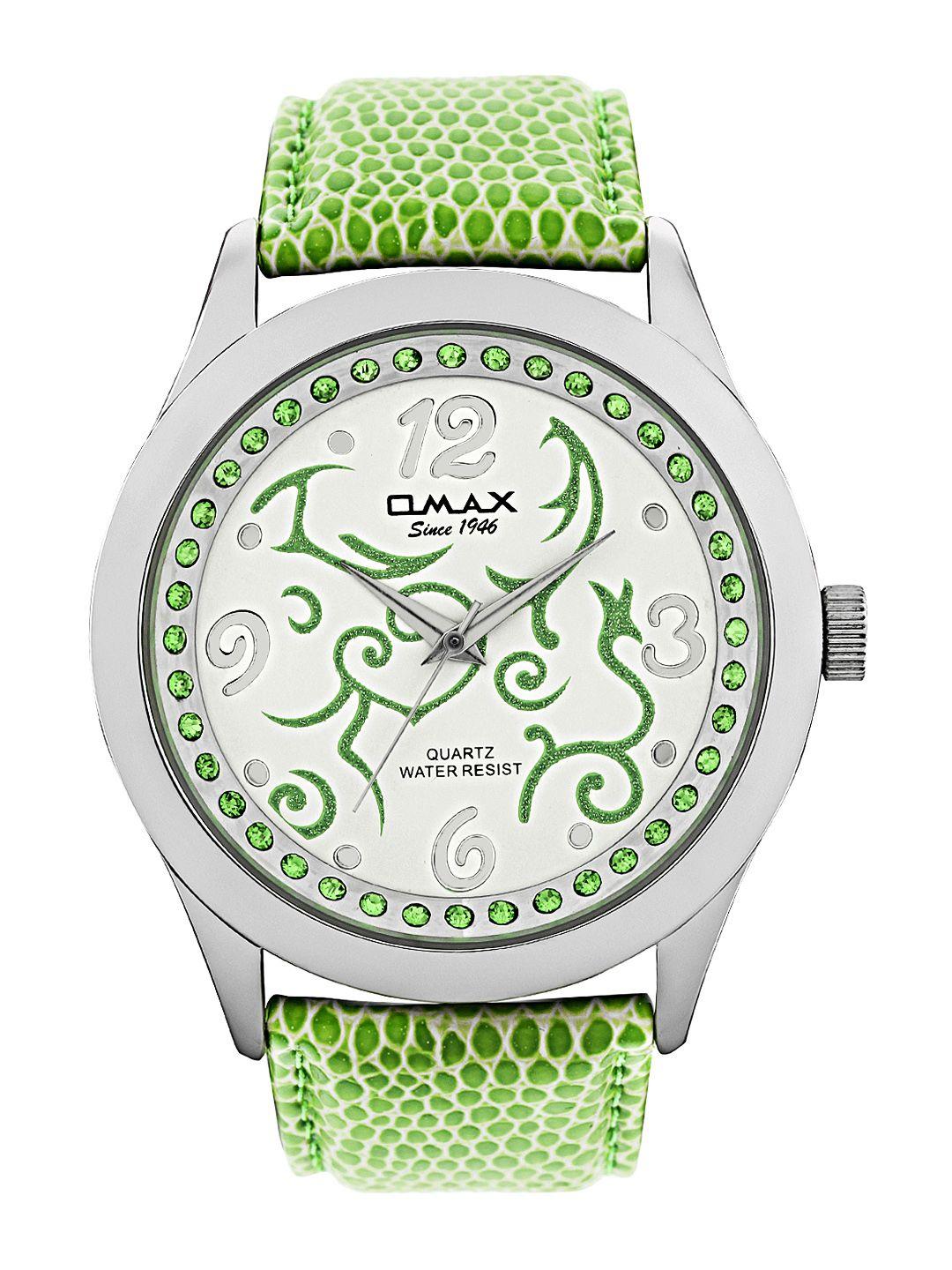 omax women white dial watch