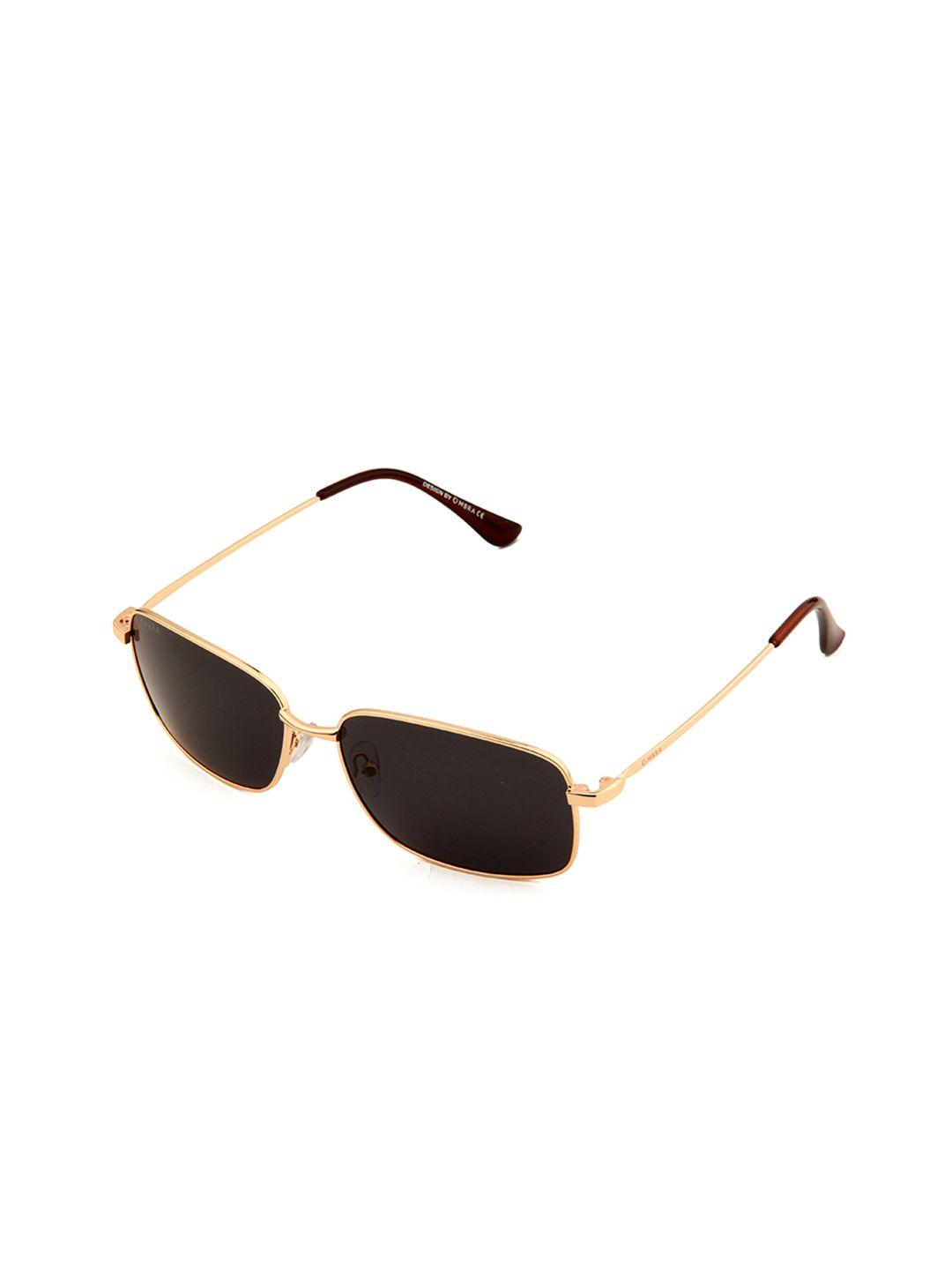 ombra men black lens & gold-toned rectangle sunglasses with polarised and uv protected lens