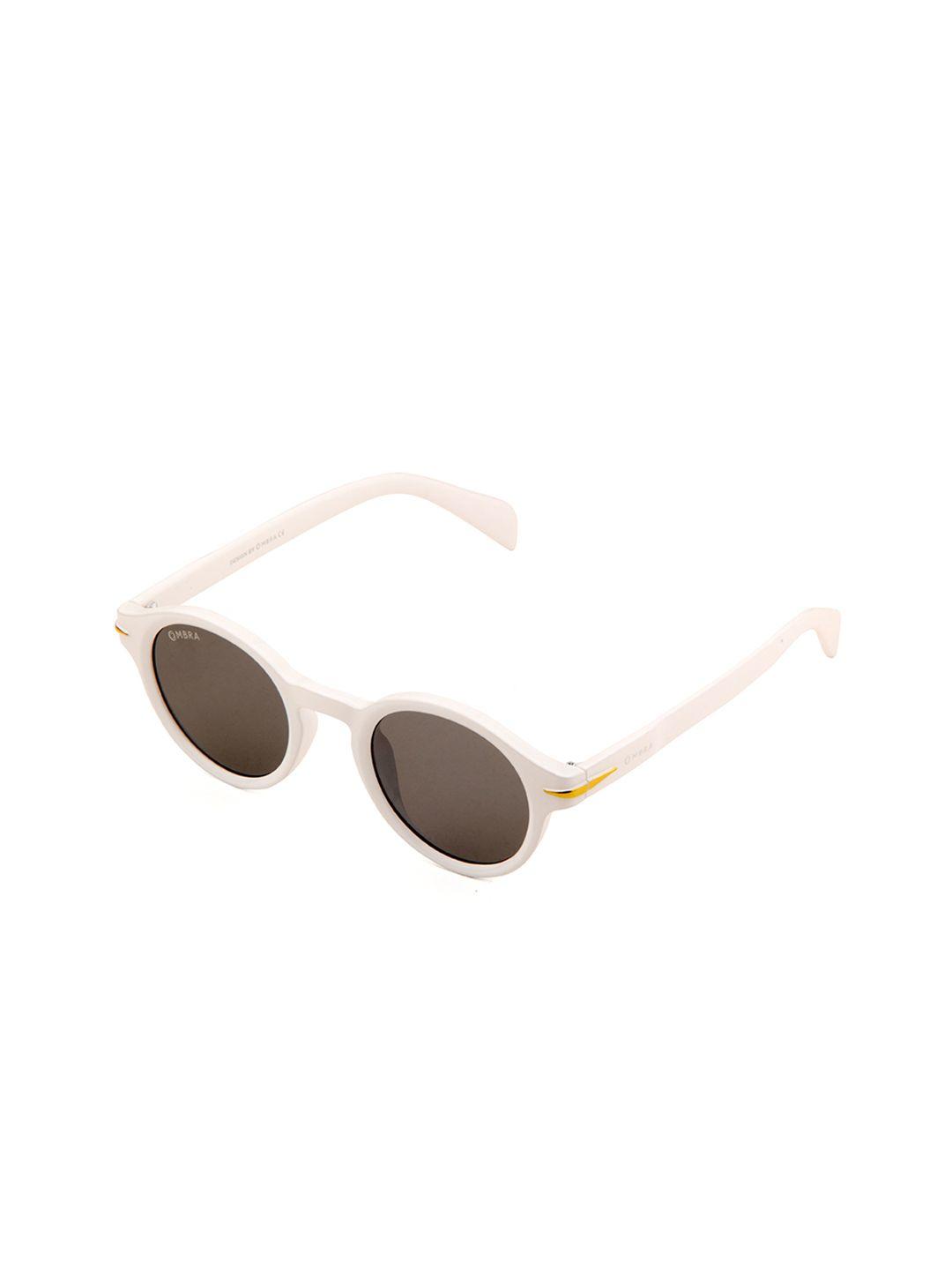 ombra unisex grey lens & white round sunglasses with polarised and uv protected lens