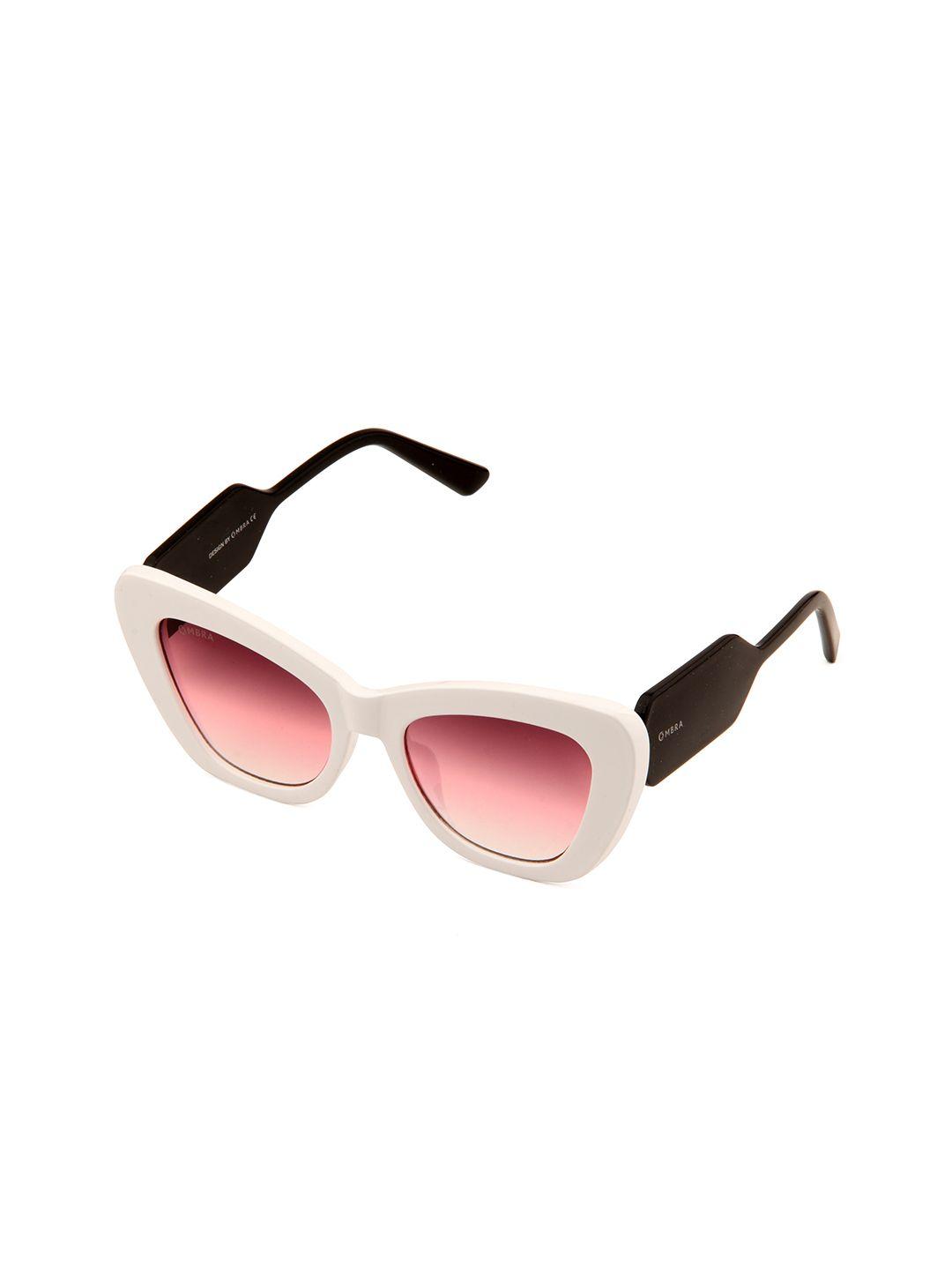 ombra women pink lens & white cateye sunglasses with polarised and uv protected lens