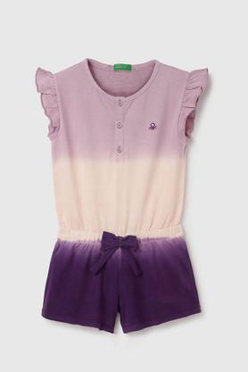 ombre cotton round neck girls casual playsuit - lilac