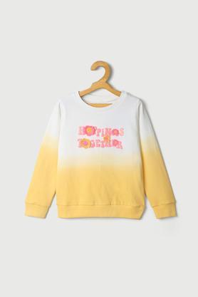 ombre cotton round neck girls sweatshirt - yellow