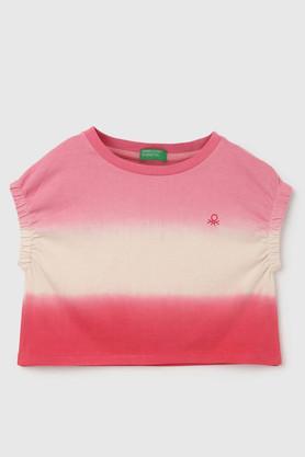 ombre cotton round neck girls t-shirt - pink