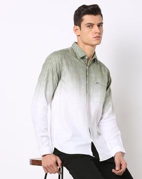 ombre print slim fit shirt with patch pocket