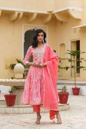 ombre cotton sweetheart neck women's salwar kurta dupatta set - pink