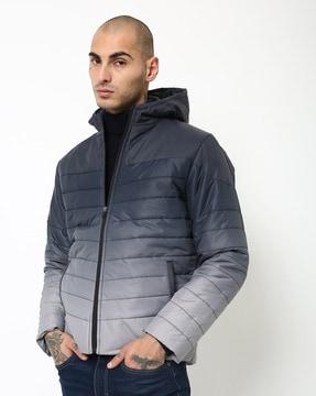ombre-dyed hooded puffer jacket