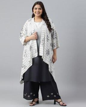 ombre-dyed a-line kurta & parallel pants set with printed gilet