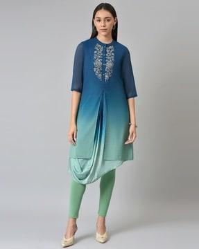 ombre-dyed cowl kurta with leggings