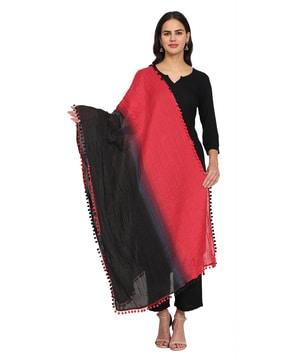 ombre-dyed dupatta with pom-pom lace