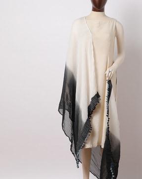 ombre-dyed dupatta with pom-pom trims