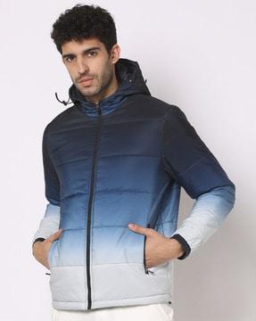 ombre-dyed hooded puffer jacket