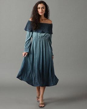 ombre-dyed off-shoulder a-line dress