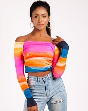 ombre-dyed off-shoulder crop top