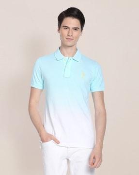 ombre-dyed polo t-shirt with spread collar