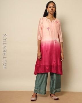 ombre-dyed pure silk chanderi kurta with embroidery