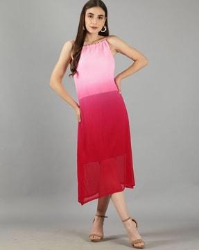 ombre-dyed round-neck a-line dress