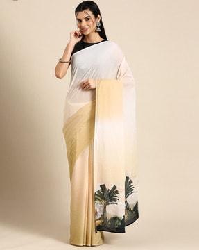 ombre-dyed saree with printed pallu