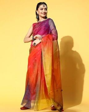 ombre-dyed saree with unstitched blouse