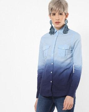 ombre-dyed shirt with flap pockets
