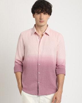 ombre-dyed slim fit cotton shirt