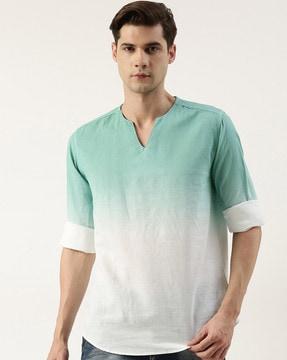 ombre-dyed slim fit short kurta