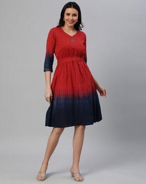 ombre-dyed v-neck empire dress