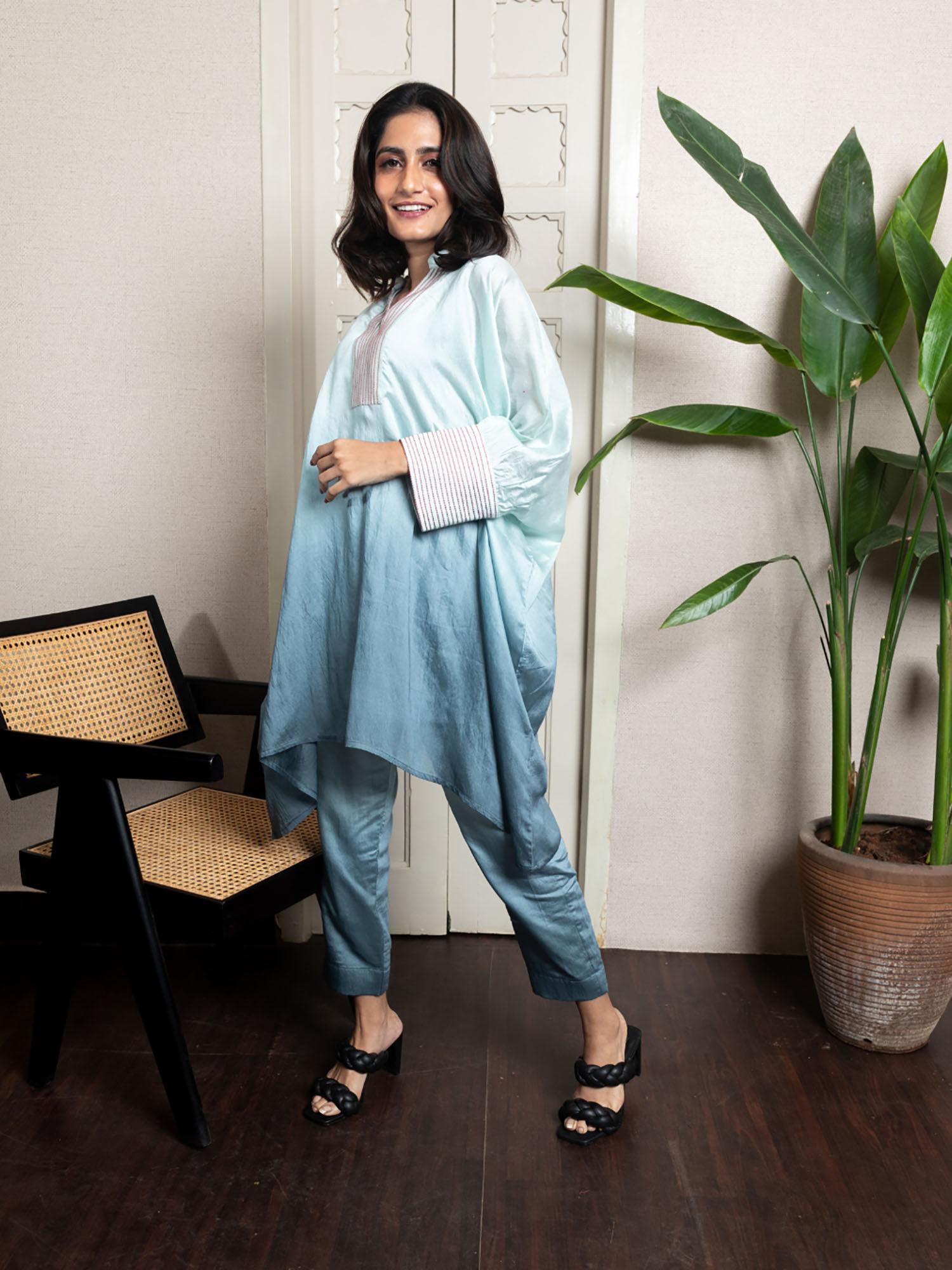 ombre ocean blue oversized tunic and pant (set of 2)