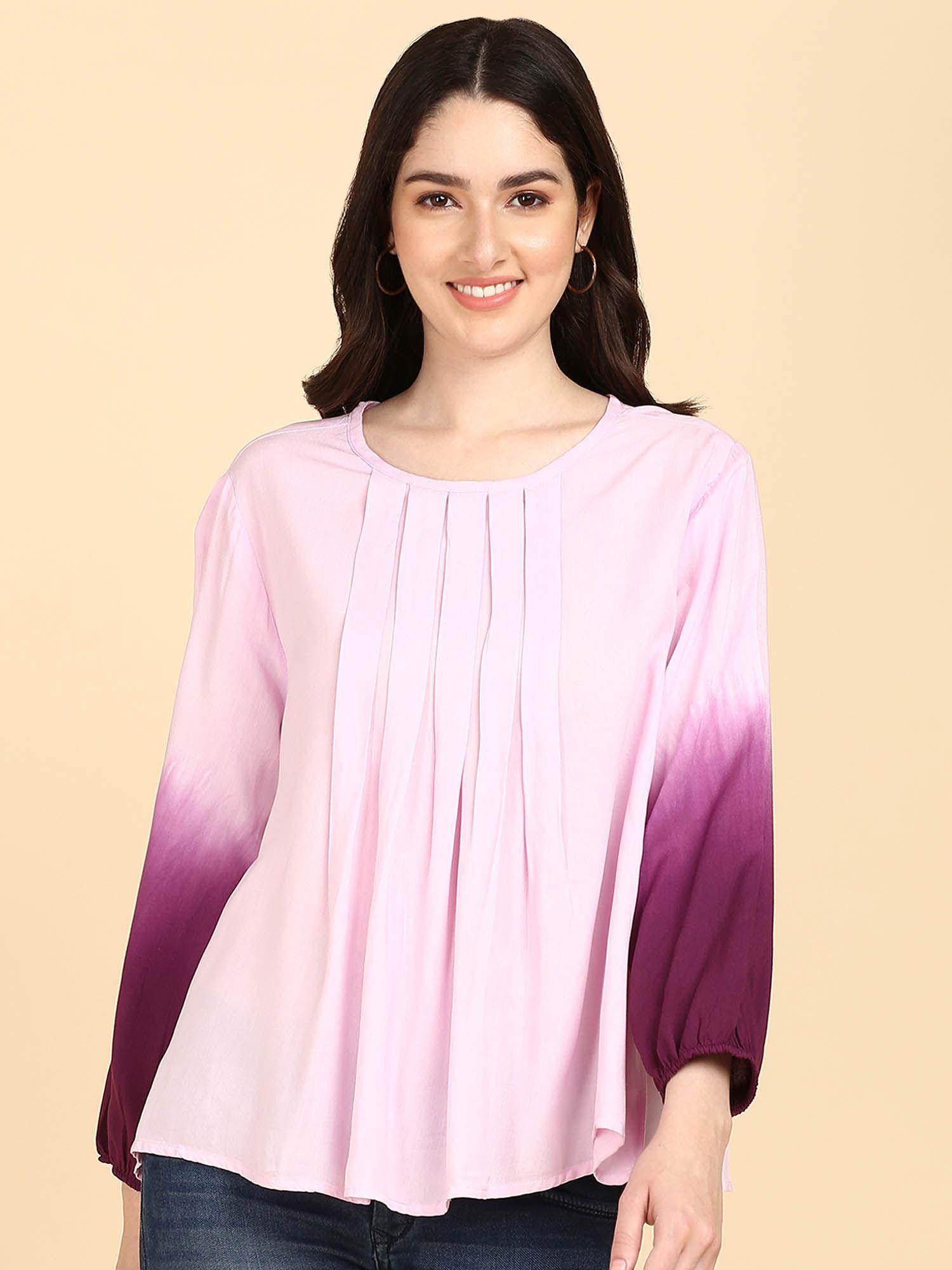 ombre pink ombre rayon staple pleat top