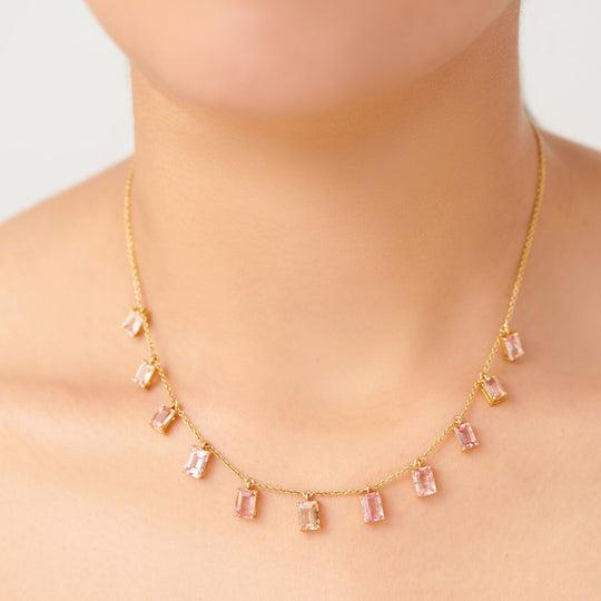 ombre pink tourmaline fringe necklace