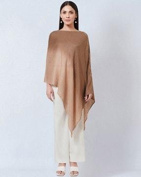 ombre print asymmetrical cashmere poncho