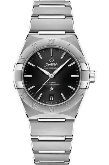 omega constellation black dial automatic watch with steel bracelet for men - 131.10.36.20.01.001