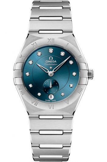 omega constellation blue dial automatic watch with steel bracelet for women - 131.10.34.20.53.001