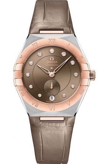 omega constellation brown dial automatic watch with leather strap for women - 131.23.34.20.63.001