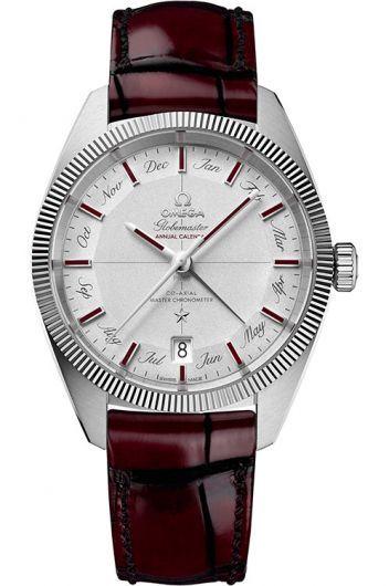 omega constellation grey dial automatic watch with leather strap for men - 130.93.41.22.99.001