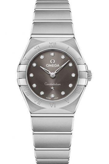omega constellation grey dial quartz watch with steel bracelet for women - 131.10.25.60.56.001