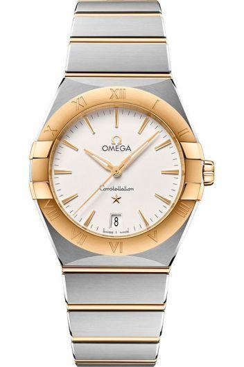 omega constellation silver dial quartz watch with steel & yellow gold bracelet for women - 131.20.36.60.02.002