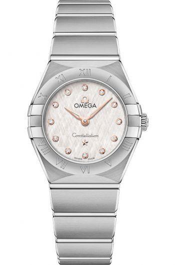 omega constellation silver dial quartz watch with steel bracelet for women - 131.10.25.60.52.001